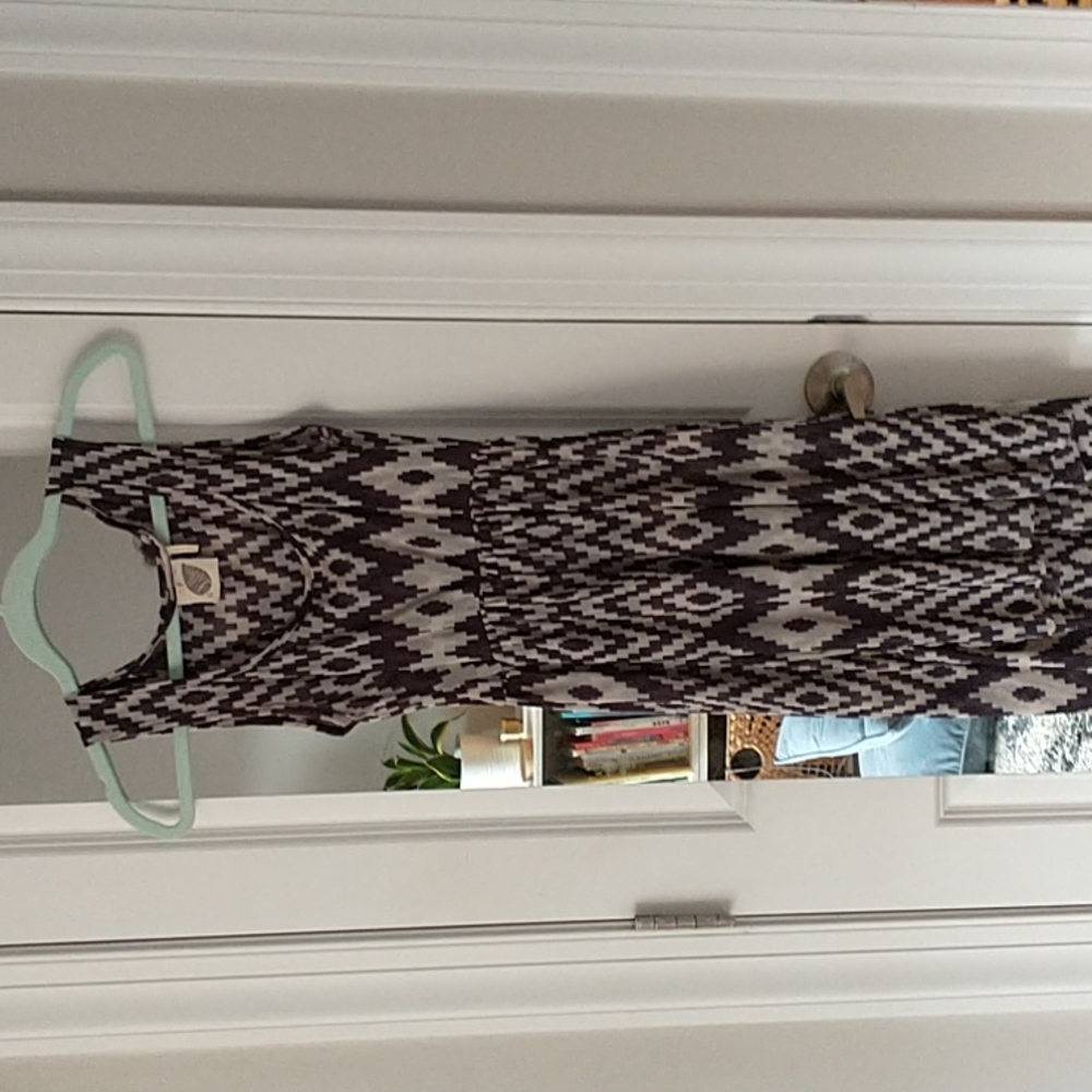 Lilka by Anthropologie Navy + Beige Hi/Low Dress